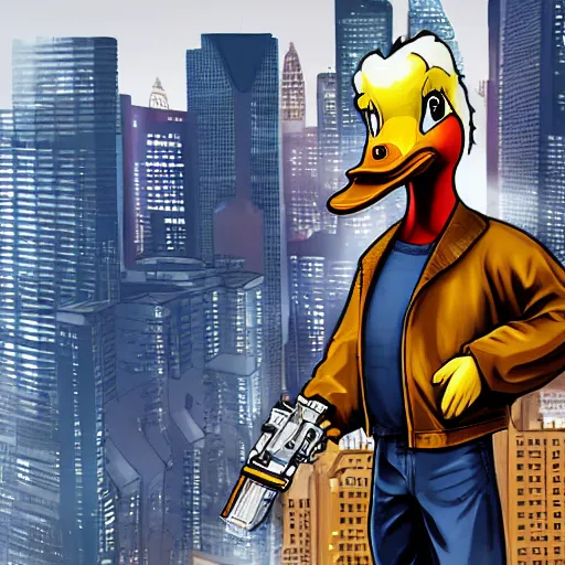 Image similar to An anthropomorphic duck as a GTA character, GTA artwork midshot, by Rockstar Games