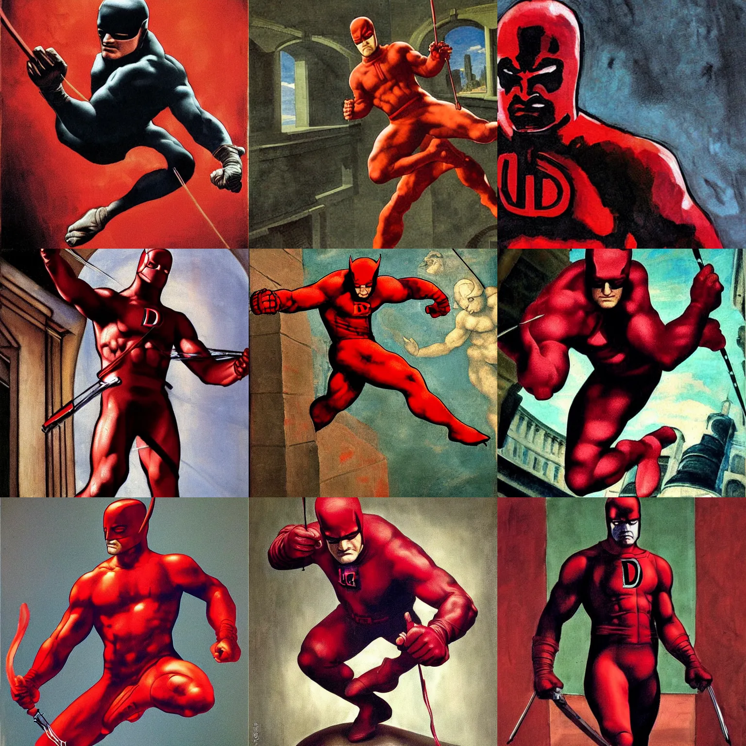 Image similar to daredevil painted by michelangelo