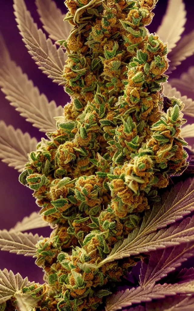 Image similar to epic scale cinematic character concept cinematic 4 k perfect focus closeup macro photography of a marijuana bud showing crystals and trichomes, densely packed buds of weed, high times photography by greg rutkowski alphonse mucha alex grey hr giger artgerm cgsociety artstation by greg rutkowski alphonse mucha android jones max chroma rule of thirds golden ratio