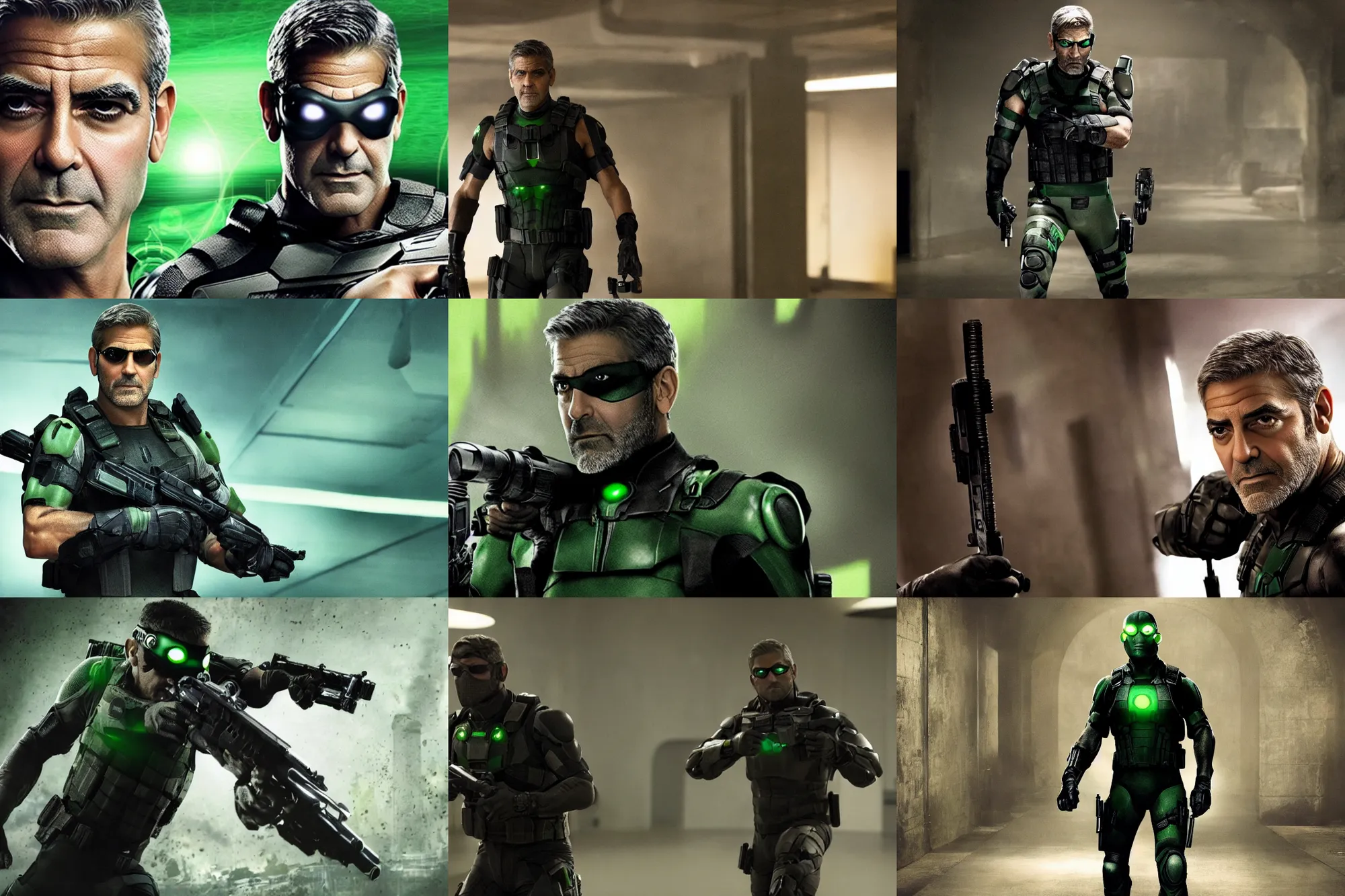 Prompt: an action film still of george clooney as sam fisher in splinter cell, imax, 4 k,