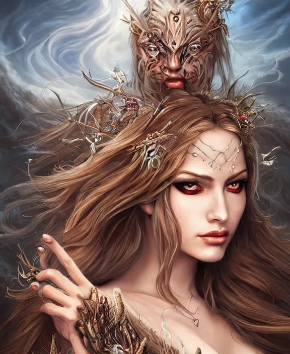 Prompt: a highly detailed symmetrical full body shot painting of a sorceress with piercing beautiful eyes, spring tundra setting, dynamic lighting, ambient lighting, deviantart, art by mark brooks and artgerm and karol bak