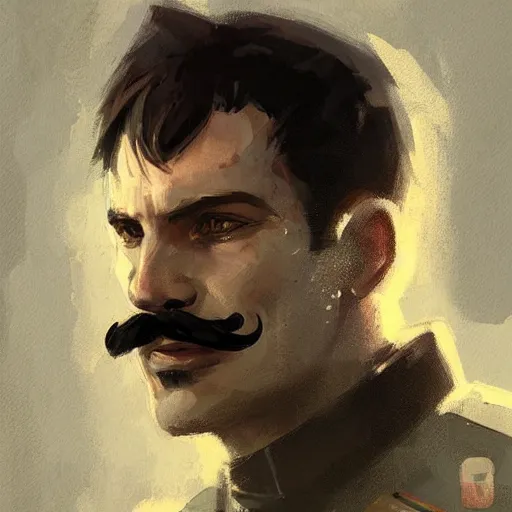 Image similar to portrait of a man by greg rutkowski, british features, short black hair in military style, moustache, tall, star wars expanded, universe, he is about 4 0 years old, wearing imperial captain uniform, artstation hq