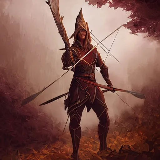 Prompt: male elven Archer armor made of leaves, epic fantasy digital art, fantasy style art, by Greg Rutkowski, fantasy hearthstone card art style