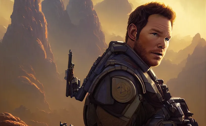 Image similar to highly detailed portrait of chris pratt, in xcom 2, stephen bliss, unreal engine, fantasy art by greg rutkowski, loish, rhads, ferdinand knab, makoto shinkai and lois van baarle, ilya kuvshinov, rossdraws, tom bagshaw, global illumination, radiant light, detailed and intricate environment