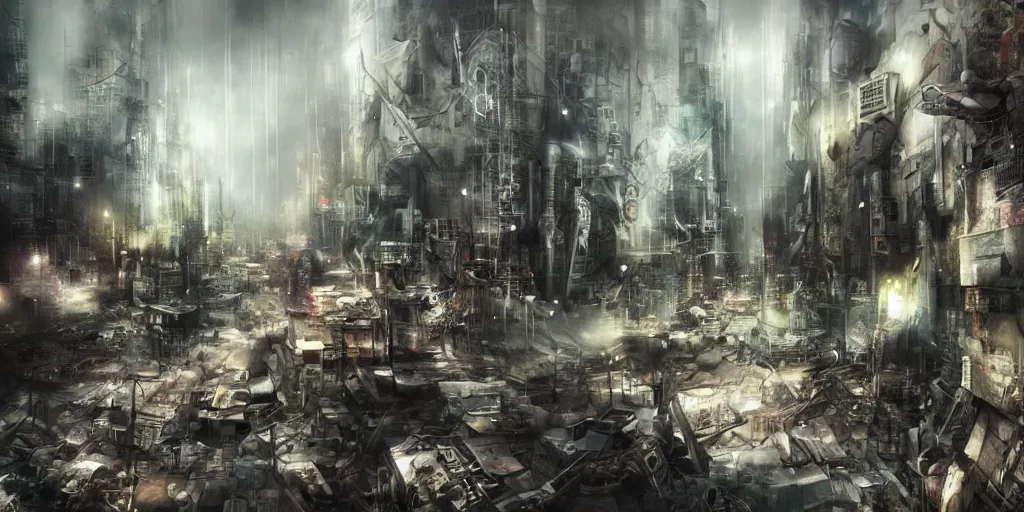 Prompt: Dystopian city, by ryohei hase