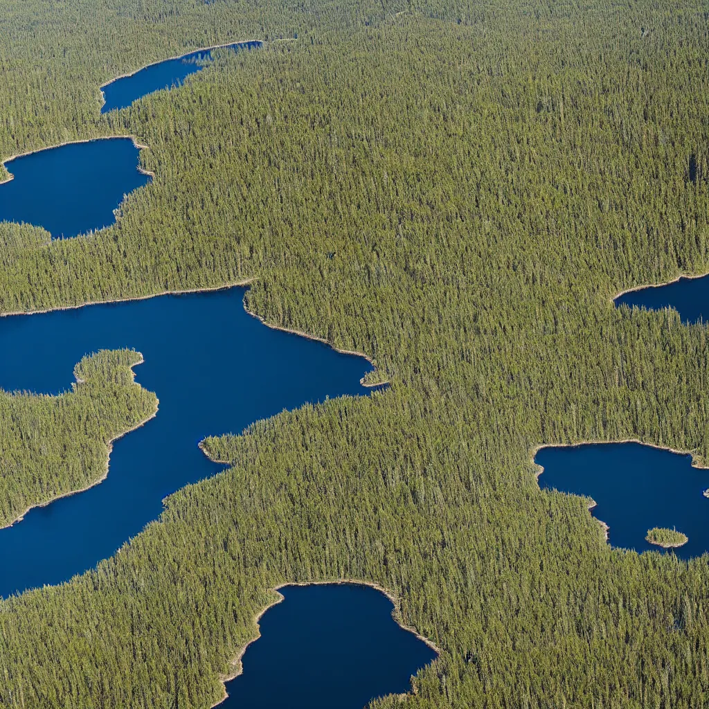 Prompt: ariel view of aukstaitija national park, lake asalnai, very detailed, 4 k, award winning photography