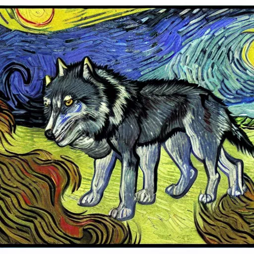 Image similar to retarded wolf, van gogh