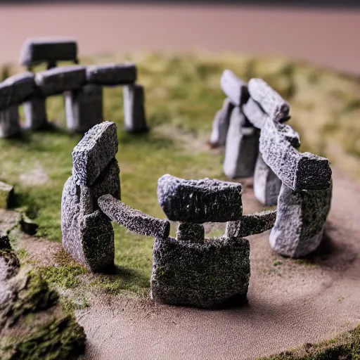 Image similar to macro photo of a miniature ho scale stonehenge model, taken with canon 8 0 d, canon 1 0 0 mm f / 2. 8