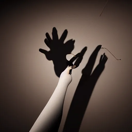 Image similar to shadow of a puppet being held up with strings, visual shadow of strings on top of the puppet, depth field, unreal engine, 4k concept art and hyper realism