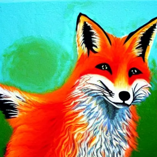 Image similar to retarded fox painting, vivid colors