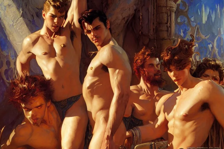 Image similar to attractive men, dnd, fantasy, painting by gaston bussiere, craig mullins, j. c. leyendecker, tom of finland