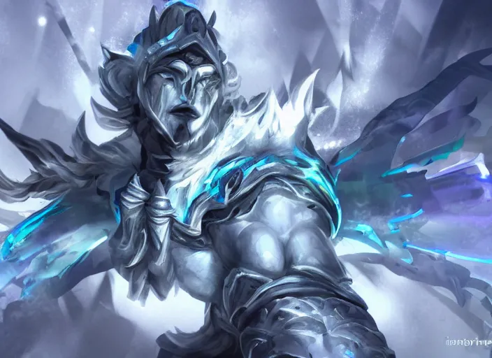 Prompt: champion splashart of champion made out of ice