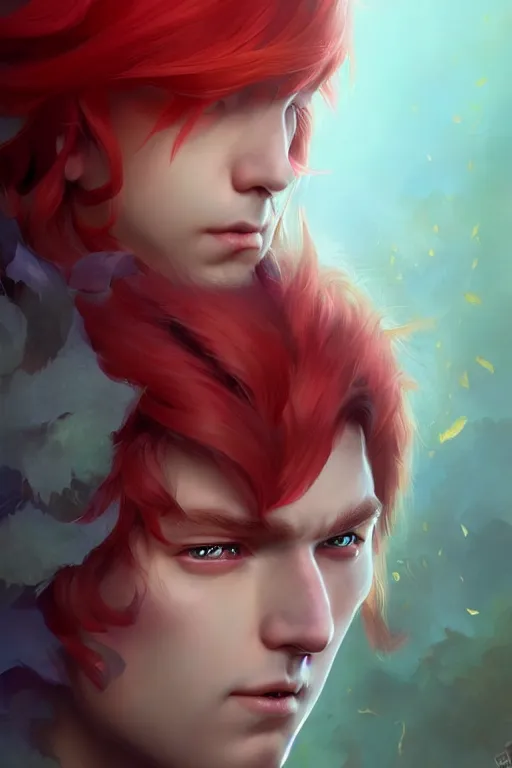 Image similar to fairy prince, red hair, highly detailed, d & d, fantasy, highly detailed, digital painting, trending on artstation, concept art, sharp focus, illustration, art by artgerm and greg rutkowski and fuji choko and viktoria gavrilenko and hoang lap