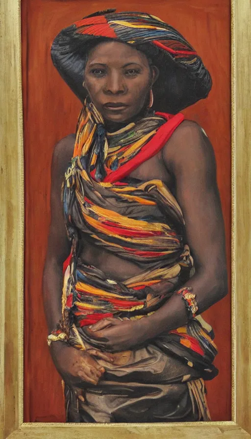 Image similar to ashanti woman wearing a traditional wraparound. portrait. painting