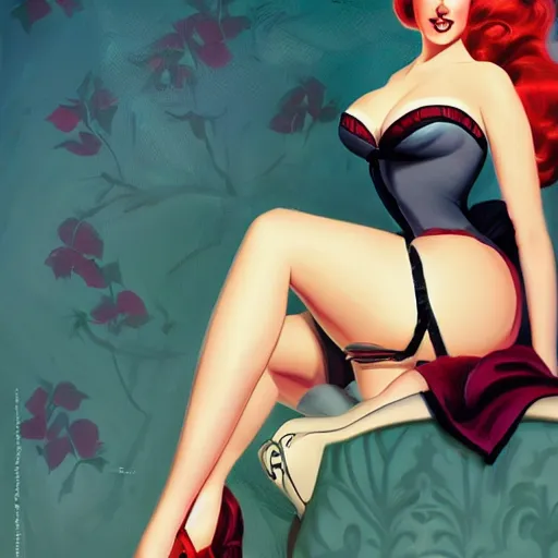 Image similar to a pinup illustration in the style of gil elvgren and in the style of anna dittmann.