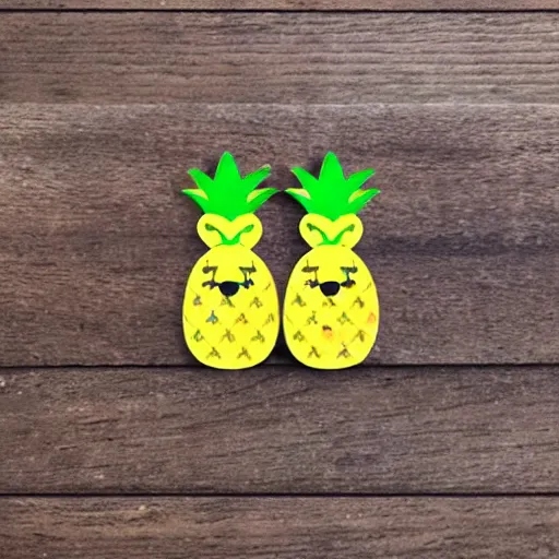 Image similar to die cut sticker of two cute kawaii smiling pineapples on a swing set
