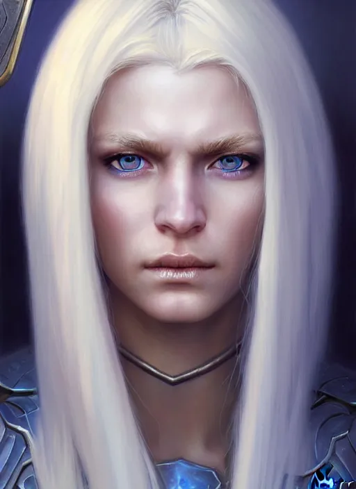 Image similar to a _ fantasy _ style _ portrait _ painting _ of shy white female paladin with blonde hair and blue eyes shy, scar under left eye, holy oil _ painting _ unreal _ 5 _ daz. _ rpg _ portrait _ extremely _ detailed _ artgerm _ greg _ rutkowski _ greg