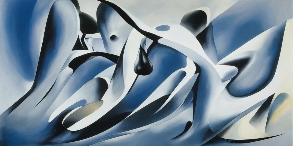 Prompt: abstract painting by zaha hadid and yves tanguy