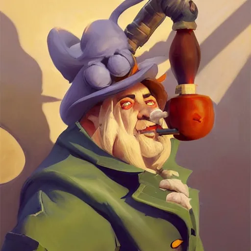 Image similar to greg manchess portrait painting of waterpipe smoking caterpillar from alice in wonderland as overwatch character, wacky, medium shot, asymmetrical, profile picture, organic painting, sunny day, matte painting, bold shapes, hard edges, street art, trending on artstation, by huang guangjian and gil elvgren and jesper ejsing