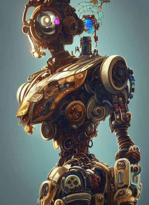 Prompt: portrait of a happy, robot steampunk, floral! horizon zero dawn machine, intricate, elegant, highly detailed, ray tracing, digital painting, artstation, concept art, smooth, sharp focus, illustration, art by artgerm and greg rutkowski and alphonse mucha, 8 k