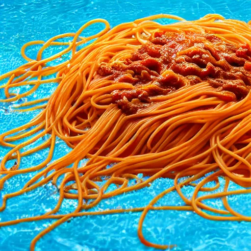 Image similar to uhd photo of olympic swimming in spaghetti instead of water, uhd hyperdetailed photography