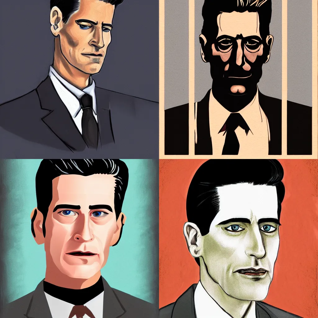 Prompt: Dale Cooper portrait by Deathburger and Morbius