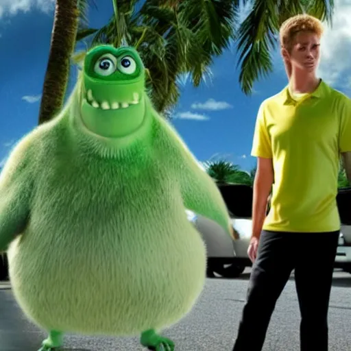 Image similar to mike wazowski in csi : miami, 4 k hd still