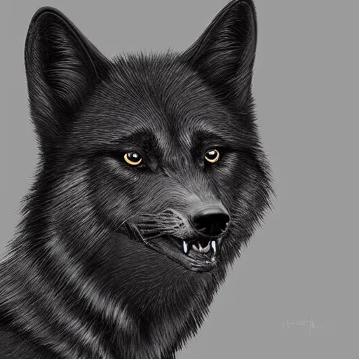 Prompt: black wolf portrait, digital painting, artstation, award winning