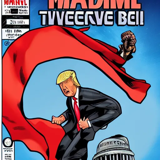 Prompt: donald trump as a superhero comic book cover marvel comics