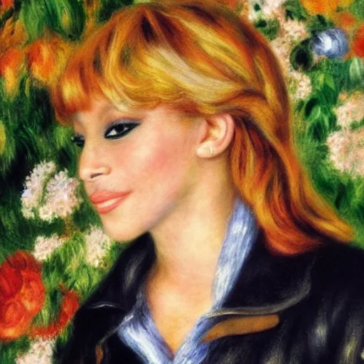 Prompt: a Renoir p;or trait of Mary j blige with blonde hair and smiling.