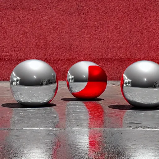 Prompt: chrome spheres on a red cube by giovanni strazza