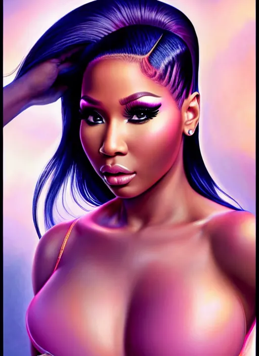 Image similar to nicki minaj, professionally retouched, soft lighting, realistic, smooth face, full body shot, torso, dress, perfect eyes, wide angle, sharp focus on eyes, 8 k high definition, insanely detailed, intricate, elegant, art by artgerm and jason chan and mark hill, safe for work