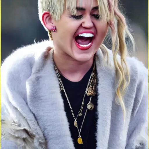 Prompt: Miley Cryus laughing out loud