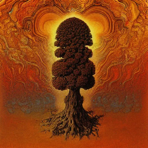 Image similar to 1 9 7 0's hovering psychedlic country height retriever liquor cedar tree copper, by benoit b. mandelbrot and beksinski and albrecht durer, smooth, detailed painting, abstract