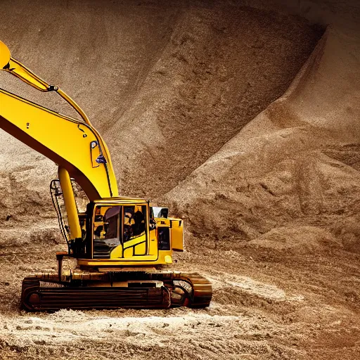 Prompt: a pulitzer prize winning photograph of a gleaming excavator. specular lighting