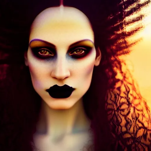 Image similar to photographic portrait of a stunningly beautiful goth renaissance female, in soft dreamy light at sunset, contemporary fashion shoot, by edward robert hughes, annie leibovitz and steve mccurry, david lazar, jimmy nelsson, extremely detailed, breathtaking, hyperrealistic, perfect face, octane render