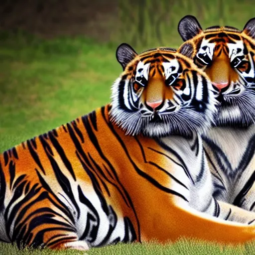 Image similar to a realistic photo of three tigers,