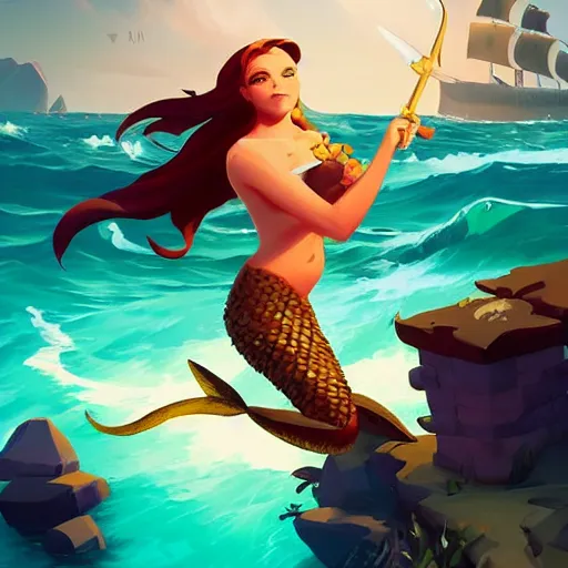 Image similar to painting mermaid treasure on sea of thieves game avatar hero smooth face median photoshop filter cutout vector, behance hd by jesper ejsing, by rhads, makoto shinkai and lois van baarle, ilya kuvshinov, rossdraws global illumination