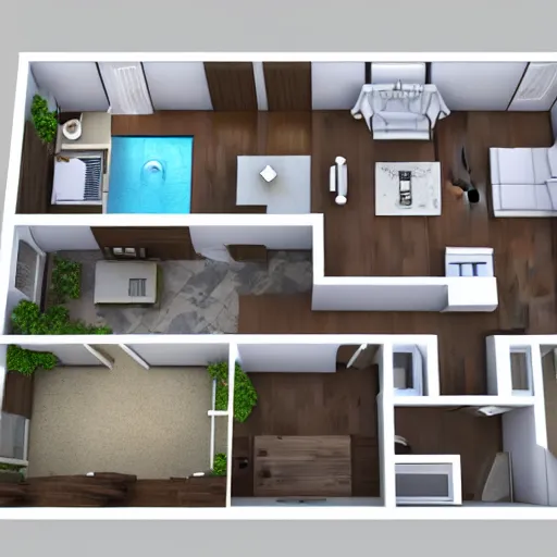 Image similar to large penthouse, luxury, 3d render, blender, floorplan