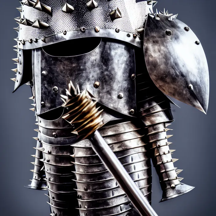 Prompt: photo of a knight with spiked armour and a mace, highly detailed, 4 k, hdr, smooth, sharp focus, high resolution, award - winning photo