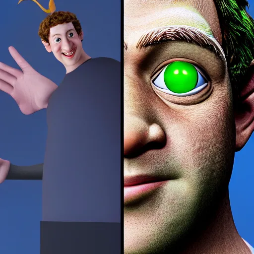 Image similar to Mark Zuckerberg as Shrek, highly detailed, high quality, HD, 4k, 8k, Canon 300mm, professional photographer, 40mp, lifelike, top-rated, award winning, realistic, sharp, no blur, edited, corrected, trending