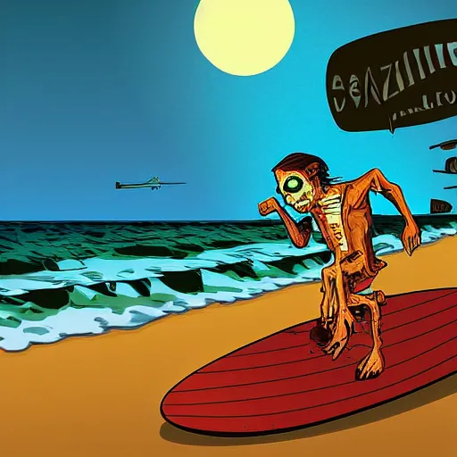 Prompt: Surfing Zombie, Digital Art