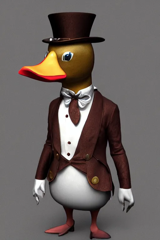 Prompt: a steampunk duck wearing a formal overcoat, portait photo profile picture, hyperrealistic concept art, octane render, unreal engine 5, digital art hi