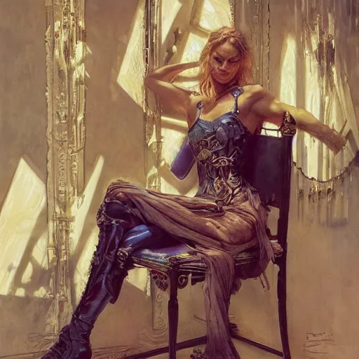 Image similar to highly detailed chair in the form of a margot robbie, art by donato giancola, eugene delacroix, ruan jia, carl larsson, peter mohrbacher. trending on artstation, intricate details, energetic composition, concept art, illustration, elegant art, global illumination