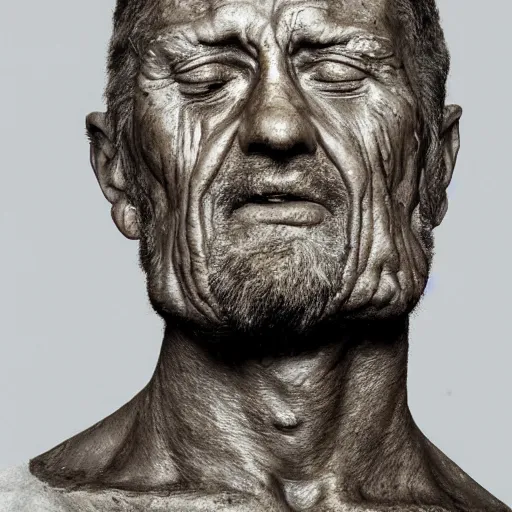 Prompt: a physical sculpture of a struggling human face, it means the two sides of people, by augustus rodin