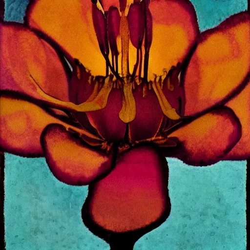 Image similar to The experimental art is a beautiful and haunting work of art of a series of images that capture the delicate beauty of a flower in the process of decaying. The colors are muted and the overall effect is one of great sadness. warm light by Karl Schmidt-Rottluff, by Olivier Bonhomme, by Rodney Matthews organic