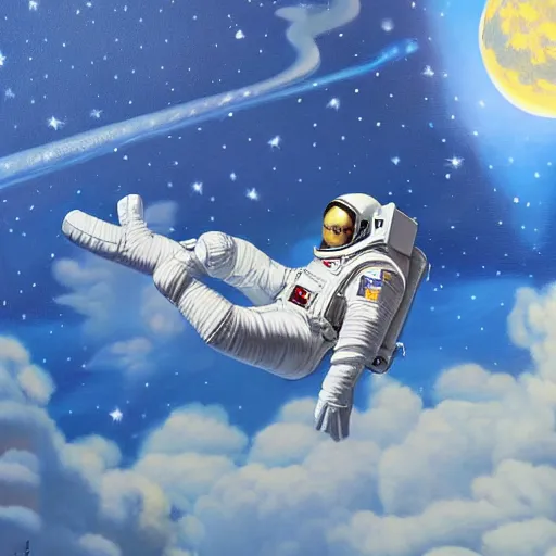 Image similar to extremely detailed painting of astronaut captain buzz lightyeahr floating in space, moon in the background, hyper realistic masterpiece by hajime sorayama