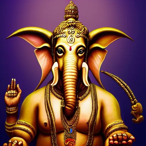 Image similar to Ultra realistic digital artwork of ganesha crossed with baphomet, biblical art style, mana art, prophetic art, ultra detailed, high coherency, DSLR HDR 8k, by Simon Wong of Artstation