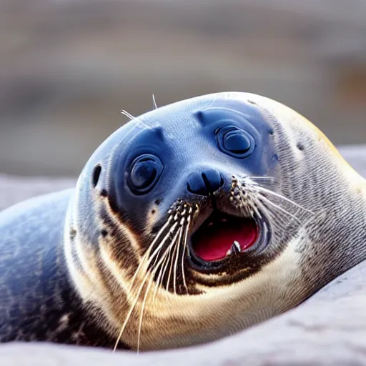 Prompt: adorable fat harbor seal smiling