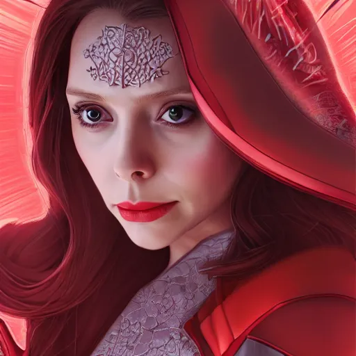 Image similar to Elizabeth Olsen as Scarlet Witch portrait, male anime style, illustrated by Avetetsuya Studios, intricate, detailed, photorealistic, trending on artstation, studio lighting, 4k, 8k